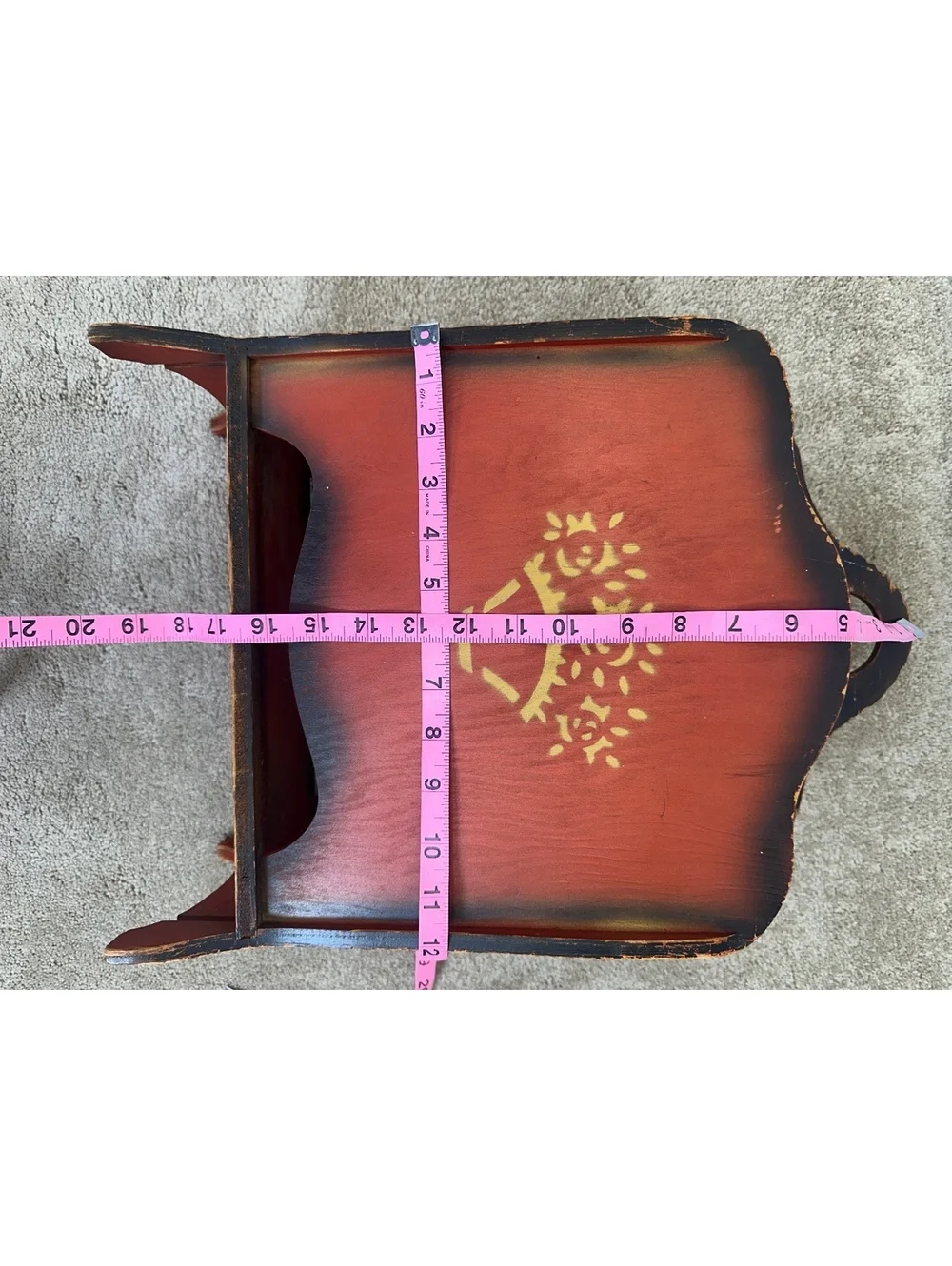VTG Rustic Wooden Hand-Painted Magazine Rack Red & Black Cottagecore Farmhouse